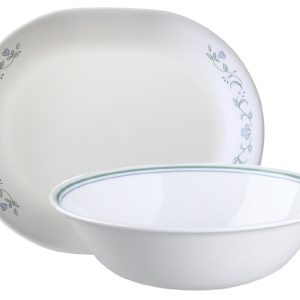 Corelle COUNTRY COTTAGE 1 Qt Serving Bowl OR Serving Platter Green Blue Hearts NEW