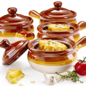 4 GLAZED Stoneware CHILI BEAN SOUP CROCKS French Onion Stew 10-oz CASSEROLES New