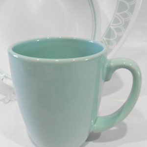 Corelle DELANO 11-oz STONEWARE MUG 4 Coffee CUP Aqua Blue Sea Mist Green