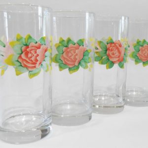 NEW 4 Corelle ELEGANT ROSE 16-oz TUMBLER GLASSES Pink Weighted Bottom Drinkware