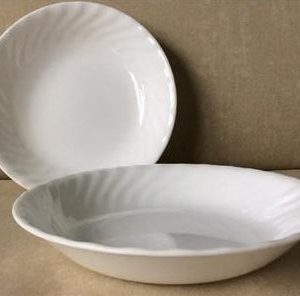 2 Corelle Corning ENHANCEMENTS 20-oz PASTA BOWLS Soup 8.5 White Swirled Rims