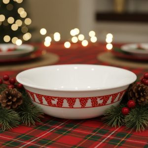 Corelle WINTER FESTIVAL 18-oz SOUP BOWL Red Christmas Trees Snowmen Reindeer