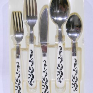 20-pc Corelle LYRICS Stainless FLATWARE SET by Regent Sheffield Black Tulip Floral Spray