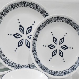 Corelle FLORENTIA Choose: DINNER or LUNCH PLATE Navy Blue Snowflake Italy Tile