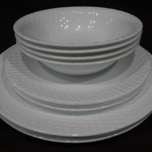 12-pc Corelle HONEYBEE DINNERWARE SET Plates Bowls *White Embossed Honeycomb