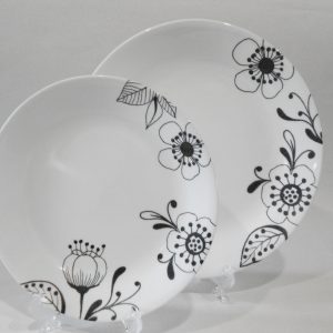 Corelle INKED POPPY *Choose: DINNER or LUNCH PLATE Black Bohemian Floral Flowers