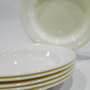 6 VGC Corelle IVORY 15-oz FLAT RIMMED SOUP BOWLS Pasta Plate Off-White Cream