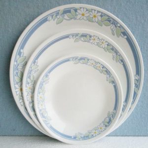 Corelle JASMINE 6 3/4 BREAD DESSERT Plate WHITE Floral Blossom & BLUE Bands NEW