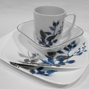 ❤️ New 17-pc Corelle KYOTO NIGHT Dinnerware Set *Blue Japanese Watercolor Leaves