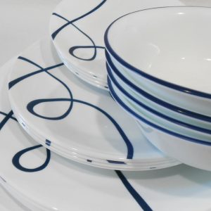 ❤️ NEW 16-pc Corelle LIA DINNERWARE SET / Plates Bowls Cobalt Blue Curly Swirls