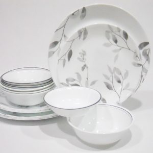 16-pc Corelle MISTY LEAVES DINNERWARE SET Plates Bowls *Gray Grey Watercolors