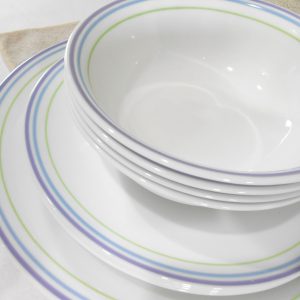 12-pc Corelle MOONGLOW Dinnerware Set Dinner Lunch Plate Bowl *Purple Blue Green
