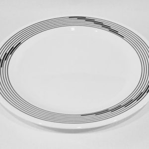 1 EUC Corelle BLACK OPTIC 10 1/4 DINNER PLATE Staggered Keys in Stripes