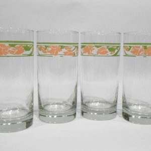 4 Corelle PEACH FLORAL 12-oz Iced Tea TUMBLER GLASSES *Summer Floral Blooms