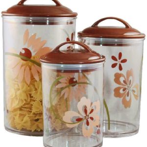 NEW 3-pc Corelle PRETTY PINK Clear Acrylic CANISTER SET See-thru Storage Jars