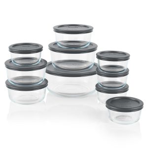 NEW 20-pc PYREX Food Storage Container Set Glass w/GRAY COVERS Lids 7 4 2 1 Cup