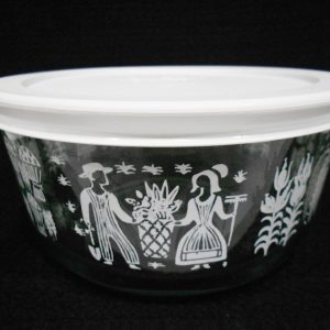 PYREX 4 Cup AMISH BUTTERPRINT Glass Storage Bowl WHITE Rooster Wheat Harvest
