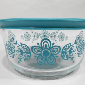 HTF Vtg. Pyrex BUTTERFLY Daisy TURQUIOSE BLUE 4-Cup Glass Storage Bowl & Cover