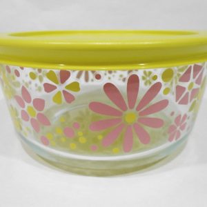 NEW PYREX 4 Cup FLOWER POWER Storage Bowl RETRO FLORAL Yellow Pink Petals