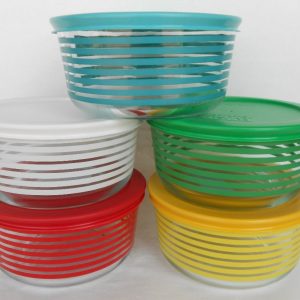 PYREX Stripes MEMORY LANE 4 Cup Storage Bowl CHOOSE: GREEN RED WHITE BLUE YELLOW