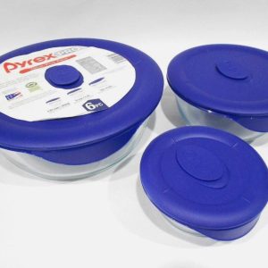 6-pc PYREX PRO 3-Qt. 5-Cup. 1.67-Cup Storage Bowls & Vent Covers BRIGHT BLUE