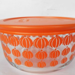 2014 PYREX 4 Cup ORANGE PUMPKIN ROWS 1-Qt Storage BOWL Spooky Halloween