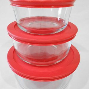 NEW 6-pc Pyrex Simply Store GLASS STORAGE BOWLS 7. 4. 2 Cup RED Plastic Covers