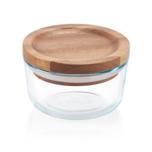 1 PYREX 1 CUP Glass Food Storage Container w/ WOODEN LID & SEAL Dry Goods. Crafts