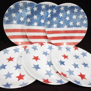 6 CORELLE Red White Blue 8.5 LUNCH PLATES Faded Old Glory Stars Stripes America