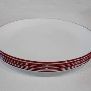 6 Corelle RED RIM DINNER PLATES 10.25 Christmas Holiday Deep Radiant Cherry