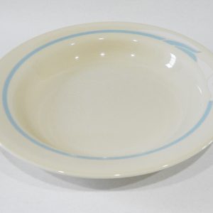 Corelle ROMANCE 15-oz FLAT RIM SOUP BOWL Sandstone WHITE CALLA LILY Blue Band