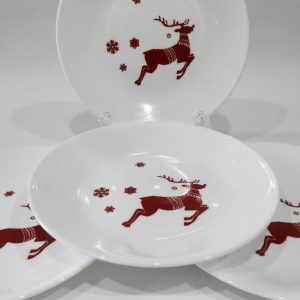 4 Corelle RUDOLPH 6.75  BREAD PLATES Appetizer SANTA'S Holiday RED REINDEER