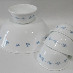 5-pc Corelle SECRET GARDEN SNACK SET Blue Floral 1-Qt Serving Bowl & 6-oz Ramekins