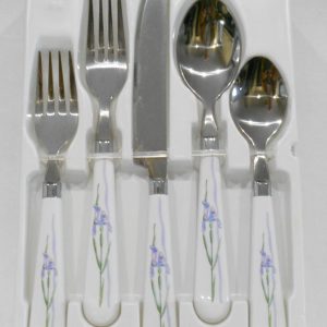 NEW 20-pc Corelle SHADOW IRIS Stainless Steel FLATWARE Set Purple Floral