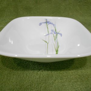 CORELLE Square SHADOW IRIS 10-oz DESSERT Sauce BOWL *Purple Floral Pattern Inside