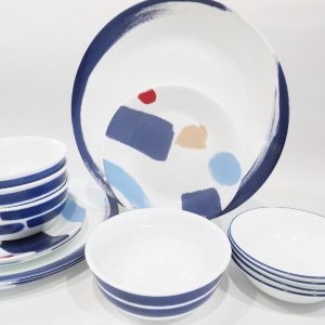*NEW 16-pc Corelle VIVID SPLASH DINNERWARE SET Bold Blue Paint Brushstrokes