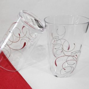 NEW 2 Corelle SPLENDOR Acrylic DRINKWARE Beverage Glasses Red Grey 14 or 8-oz