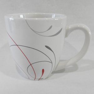 HTF Corelle SPLENDOR 14-oz Round PORCELAIN MUG Cup *Red Gray Curled Scrolls
