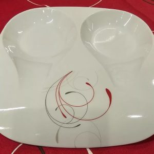 ❤️ CORELLE Coordinate SPLENDOR DOUBLE SPOON REST Melamine Plastic Red Gray Scrolls