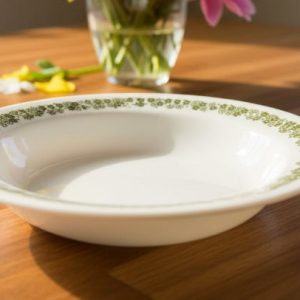 *HTF Corelle SPRING BLOSSOM GREEN 15-oz BOWL Flat Rimmed Floral Soup Plate