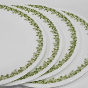 4 Corelle Corning SPRING BLOSSOM GREEN 9.75 Lunch DINNER PLATES Crazy Daisy