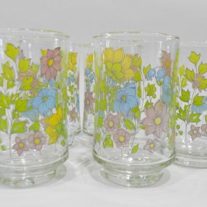 EUC 6 Corelle SPRING MEADOW 6-oz JUICE Shot GLASSES 3 3/4 Colorful Floral