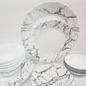 *NEW 20-pc Corelle STONE GREY DINNERWARE SET *Silver Gray Marble Asher Ribbons