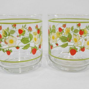 HTF 2 Corelle STRAWBERRY SUNDAY Sundae 8-oz Rocks GLASSES Old Fashioned Juice