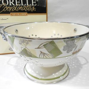 ?NEW Corelle TEXTURED LEAVES 3-Qt COLANDER Porcelain /Stainless Steel Strainer