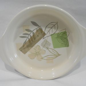 HTF Corelle TEXTURED LEAVES PIE PLATE Sandstone Stoneware Handles Deep Dish