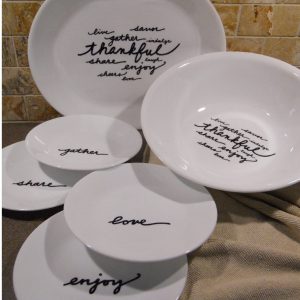 6-pc Corelle CELEBRATIONS THANKFUL 2 Qt Serving Bowl. Platter & Appetizer Plates