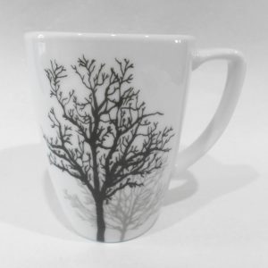 Corelle Square TIMBER SHADOWS 12-oz Porcelain MUG *Black Grey Leafless Branches