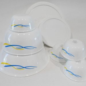 8-pc Corelle WAVES BOWL SET 1-Qt SERVING + 28-oz & 6-oz RAMEKINS Blue Yellow