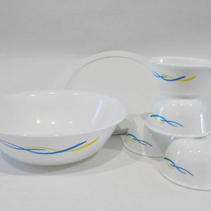 6-pc Corelle WAVES Snack SET 1-Qt SERVING & 6-oz RAMEKINS BOWLS Blue Yellow